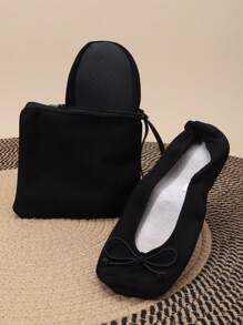 Soft Sole Lightweight Women's Dance Shoes, Foldable Storage Suitable For Indoor Wear Slip-On Ballet Flats, Travel Replacement Spare Shoes, Comes With Storage Bag - Black - View 12