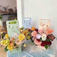 1pc Fluttering Butterfly Handbag Box, Refreshing Flower Wrapping Paper Box, Creative Floral Arrangement Gift Box, Handmade Flower DIY Decorative Box, Suitable For Rose, Carnation And Various Fresh Flower Bouquets - Multicolor - View 6
