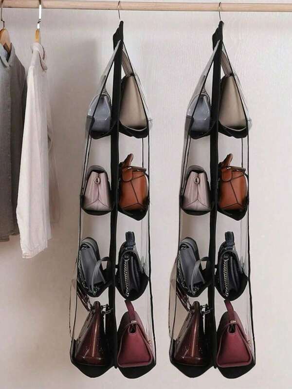 1 pièce 6/8 sacs de rangement suspendus double face avec crochets, support de rangement pour armoire, chambre à coucher, support de rangement, vêtements d'hiver pour femmes, chemise blanche pour femmes à manches longues, combinaison blanche pour femmes, robe de printemps pour femmes, vêtements de printemps pour femmes, haut d'été pour stockage