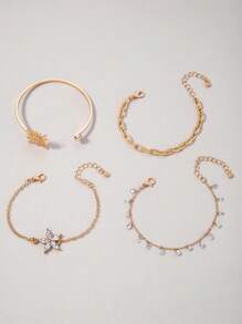 imoli Zestaw 4 sztuk Minimalistyczny metalowy łańcuch z kryształkami i frędzlami z łańcuszkiem dla kobiet, regulowany (ręcznie robiony, asymetryczny kryształ i ilość frędzli)