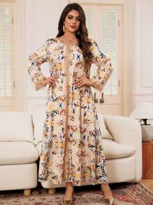 Women's Turkish Elegant Maxi Dress & Arabic Traditional Long Robe With Applique Decoration,Kaftan & Jalabiya - Color - View 5