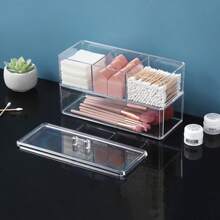 1 件塑料化妆品收纳盒，化妆品收纳盒家用桌面棒卸妆透明防尘高品质收纳整理盒，简约透明化妆品收纳盒，用于整理化妆盘、指甲发饰、化妆品及美容用品，化妆梳妆台收纳盒，浴室收纳盒圣诞节节日礼物