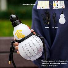 1 sticlă de apă durabilă în formă de dovleac, de 32 oz (aprox. 1000 ml), cu curea, frânghie pentru talie, autocolant de perete 3D în stil chinezesc, ulcior de apă reutilizabil, sticlă de apă sport cu capac filetat etanș, portabilă, fără PVC și PC, ideală pentru sport, camping și cadouri de sărbători precum Paște, carnaval, Ziua Independenței, Crăciun, Halloween