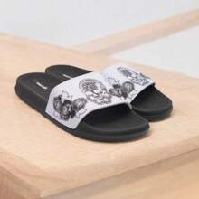 Men's Printed Slide Flip Flops - 白色骷髏 - 查看 1