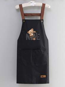1 件纯色漂亮熊图案双面防水咖啡师围裙，适合家庭、户外厨房和餐饮花卉工作服。 - NICE Bear - 查看 7