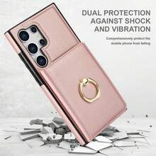Wallet Case With Card Holder, 360° Rotation Ring Kickstand Magnetic Clasp And Durable Shockproof Cover For Galaxy S25/S24/S23/S22/S21 Ultra/S24 FE/S23 FE/S21 FE/Note 20 Ultra - 玫瑰金 - 查看 7