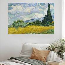 1pc Framed Canvas Poster Spring Green Field Vintage Wall Art Canvas Paintings Ideal Gift For Bedroom Living Room Corridor Wall Art Wall Decor Room Decoration Ready To Hang - 紫色 - 查看 4