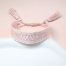 1 pièce Bracelet tissé bohème avec un cœur brodé "MAMA" et des pompons