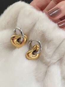 Classic Retro Detachable Heart Earrings For Women, Stainless Steel Non-Fading Fashionable &Simple Heart-Shaped Pendant, Color-Block Ear Clips Jewelry Valentines