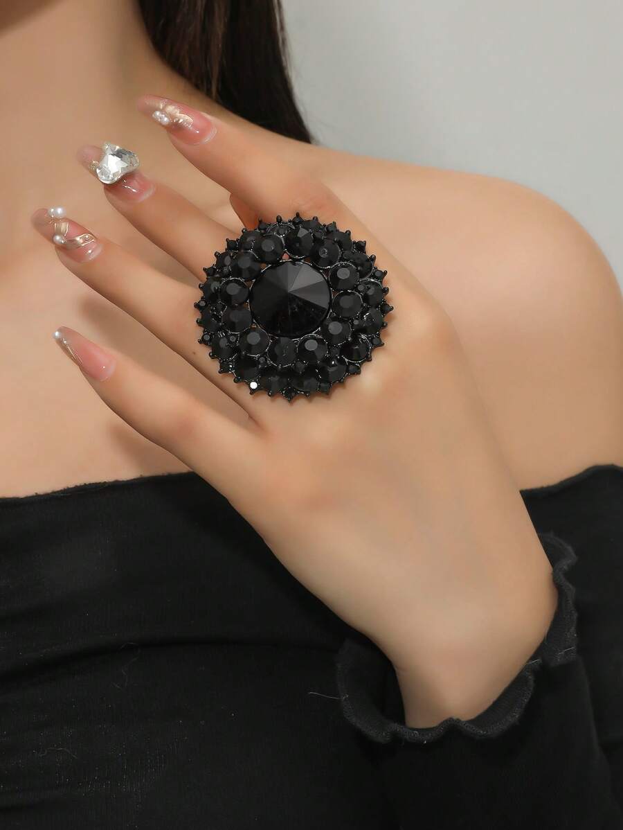 Rhinestone Round Decor Ring