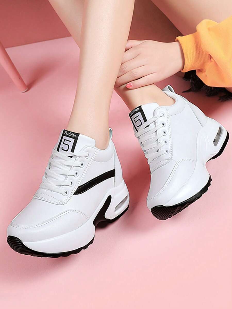 Giày đế xuồng đế xuồng đế dày thời trang thường ngày cho nữ, giày cao gót, đệm khí. - trắng - Xem 1