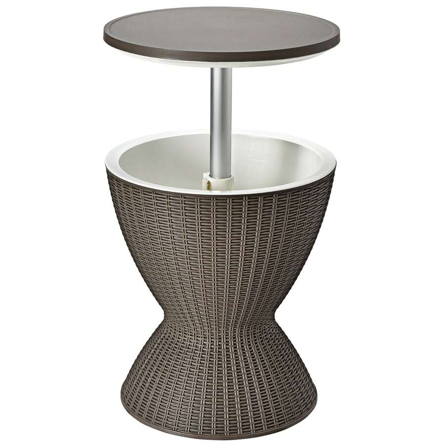 Lifezeal 8 Gallon 3 In 1 Patio Rattan Cooler Bar Table Adjust Ice Bucket Brown\Black - Brown - View 1