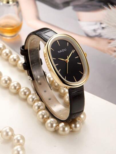 1 件女士复古简约时尚皮带手表，石英机芯适合日常佩戴