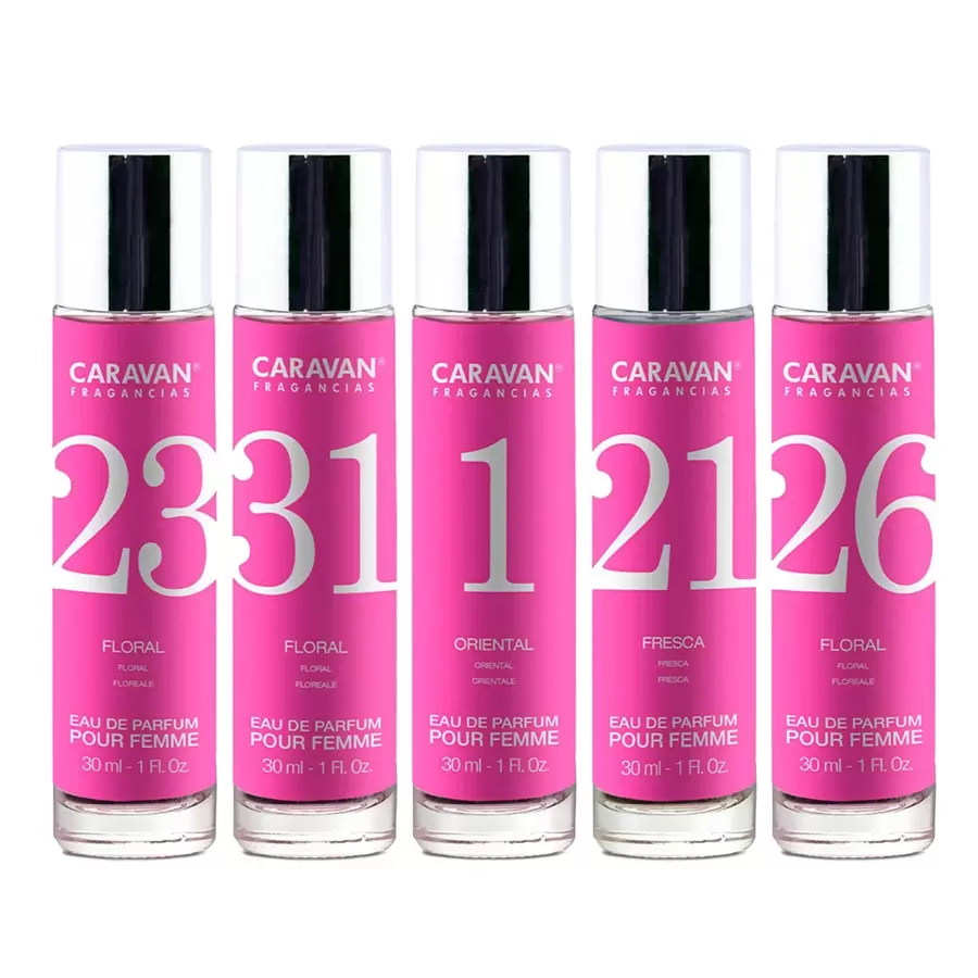 5X Caravan profumi ASSORTITI da donna Nº1 + Nº21 + Nº23 + Nº26 + Nº31. - Multicolore - Visualizzare 1
