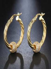 Boucles d`oreilles en zirconium micro-incrusté avec pendentif à boule en diamant torsadé, bijoux de style INS, lumière de luxe et très chic. Boucles d`oreilles rondes en zircone super étincelantes, style froid et accessoires personnalisés. - ET-1123 - Voir 16