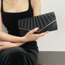 Elegant Pleated Evening Bags, Black And Apricot Envelope Dinner Bags For Parties, Weddings And Banquets. Perfect Handbags For Ladies