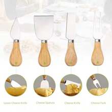 4pcs Oak Wood & Stainless Steel Butter Knives, Peanut Butter, Cheese Knives With Magnetic Holder, Baking Accessories