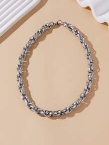 1 Pc 11mm Diamond Pattern Handmade Braided Rope Necklace, Fashion Cross-Border Style, Women Everyday Wear Necklace - Silver - View 4