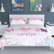 3pcs Customized Bedding Set, Butterfly Pattern, Personalized Name, Digital Printing, 100% Polyester Fabric, Suitable For Girls, Gift Choice, Multifunctional, Decorative, Letter Pattern, Fashion & Modern, Colorful, Cute & Charming, Casual & Versatile, Customizable, Personalized, Unique, Ideal Gift For Him/Her - Multicolor - View 2