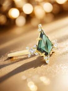 1pc Luxury Green Cubic Zirconia Ring, Unique Promise Finger Rings For Women, Suitable For Wedding Engagement Party Daily Wear, Jewelry Gift For Birthday Anniversary Valentine's Day Mother Day,Mom,Mother,Mother's Day,Gift