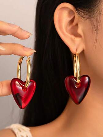 1 par vintage överdrivna örhängen med röda hjärtan, exklusivt modeminimalistiskt, mångsidigt design, lämpligt för kvinnors dagliga klädsel, datum och sammankomster, fantastisk morsdagspresent