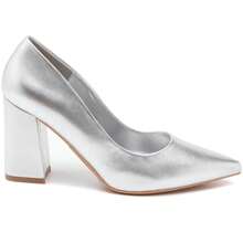 Women's Pointed Toe, Square Heel Pumps - Silver - View 2