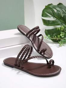 Sandalias con abierta para los dedos de los pies, de estilo casual con cordones, antideslizantes, para usar en exteriores y playa (chanclas) - Marrón Chocolate - Ver 7