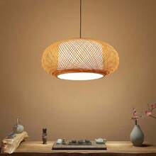 WANLECY Round Vintage Hanging Ceiling Lamp Bamboo Wicker Rattan Pendant Light Fixture US - 黃色 - 查看 1
