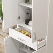 HOMCOM HOMCOM Alacena de Cocina Mueble de Cocina con 4 Puertas 1 Cajón y Estantes Ajustables Antivuelco Armario de Cocina Moderno para Comedor Salón 70,8x34x180 cm Blanco y Plata