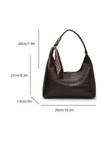 Fashionable Versatile Crocodile Embossed Minimalist Shoulder/Underarm Bag With Free Scarf - 咖啡 - 查看 9