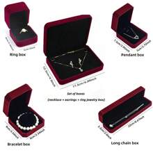 1PC (Give Her A Complete Set Of Romance) Retro Simple Rings, Necklaces, Bracelets, Jewelry, Gold, Jade, Jewelry, Jewelry Sets, High-Grade Flannel Storage Sets, Jewelry Display Props, Wedding Gift Essentials (Red, Gray Optional) Valentine Day Back To School
