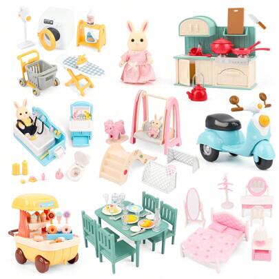 Children's Mini Furniture Toy Set, Playhouse Kitchen Toys, Bathroom Toys, Amusement Park Toys, Laundry Toys, Bedroom Toys, Miniature Scene Dollhouse Decorations, Toy House Miniature Accessories, Preschool Education Pretend Game Toys, Boys And Girls