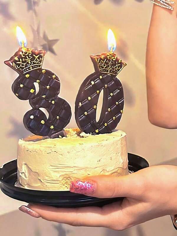 Black Crown Numeral Birthday Candles, Suitable For Birthday & Anniversary Occasions