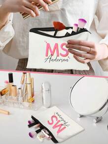 Customized Letter Element Printed Cosmetic Bag, Cruise Essential Travel Essential Toiletries Bag, Personalized Letter Cosmetic Storage Bag, Storage Bag, Cosmetic Bag Personalized Customization, Personalized Pencil Bag, Daily General Cosmetic Bag, Fashionable And Popular Women's Bag