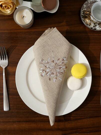 1/2/4pcs Exquisite Embroidered Napkins, Green Or Coffee Color Options, Decor, Can Be Used As Anti-Oil And Dirt, Suitable For Home, Festival Decoration, Party Dining, Wedding Banquet, Restaurant, Kitchen, Indoor And Outdoor, Camping