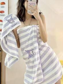 Sanrio 1/2pcs Sanrio Kuromi Bath Towel Coral Fleece, More Absorbent Than, Portable, Large Cute Towel For Bathing, Face Washing, Cartoon Hair-Drying Towel Back To School