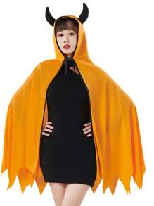 Orange & Red Devil Horned Cape For Adults , Perfect For Halloween Costumes And Parties