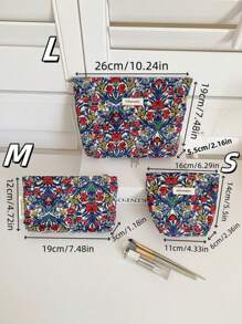 1 pièce/set Sac de maquillage avec imprimé floral tout-sur-over, grande capacité, organisateur cosmétique multifonctionnel, portefeuille, pochette pour tampons, rangement portable pour pinceaux de maquillage avec fermeture éclair pour cosmétiques, soins de la peau, crème solaire, bijoux, serviettes hygiéniques, petits articles pour usage domestique, voyage, vacances et école. Sac de maquillage, organisateur cosmétique, cadeaux de mariage pour demoiselles d'honneur, cadeaux pour maman, cadeaux d'anniversaire, cadeaux pour amis, cadeaux pour enseignants