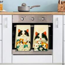 2 piezas Paños de cocina con estampado de gato, paños suaves y absorbentes de fibra superdensa, toallas de baño, estilo de dibujos animados modernos, lavable a máquina, adecuado para la decoración del hogar y restaurantes, regalo perfecto para amantes de los gatos, apropiado para la cocina, comedor, baño, hogar, 18*28 pulgadas
