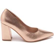 Women's Pointed Toe, Square Heel Pumps - Champagne - View 2