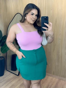 KIT 3 Cropped Feminino Plus Size Suplex Alça Larga Look Plus Saze G1 G2 Básico Coloridos Blogueira