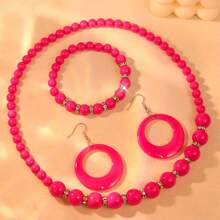 欧美风格耳环、糖果色仿珍珠手链、亚克力吊坠、复古串珠圆形首饰套装（女士） - 彩色 - 查看 4