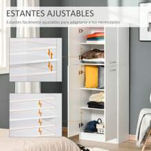 HOMCOM HOMCOM Armario Alto de 2 Puertas Mueble Auxiliar de Almacenaje Multifuncional con 5 Estantes y Baldas Ajustables Moderno para Salón Dormitorio Cocina 59x31x155 cm Blanco