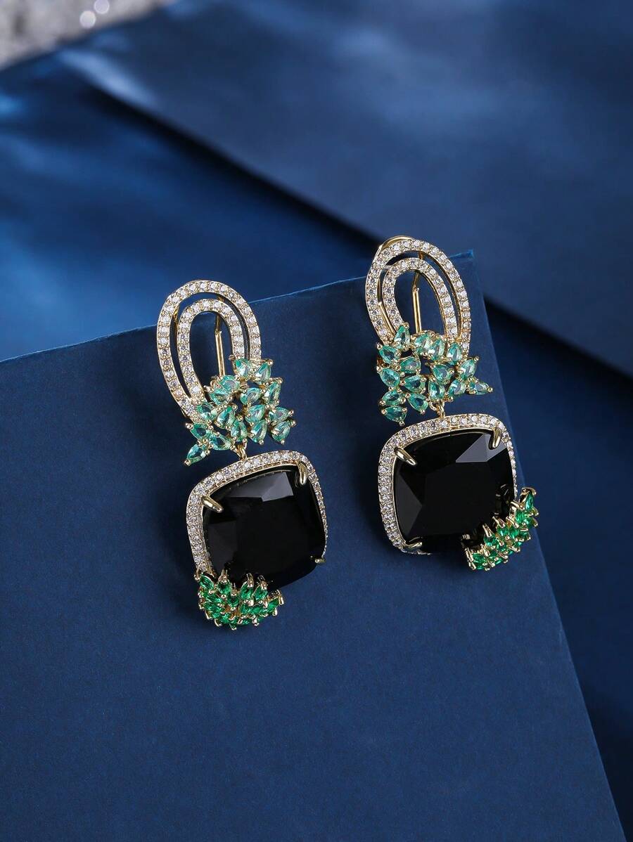 1 paar sieraden-stijl Cubic Zirconia oorbellen, luxe en elegante oorbellen voor damesmode-outfits, jurken, sieraden cadeau voor verjaardagen