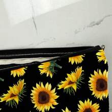 1 pieza Bolsa de maquillaje con estampado de girasol, estuche de cosméticos con flores rojas, blancas y azules, adecuado como regalo de festival