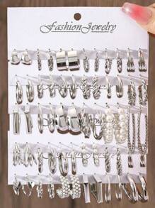 60-12 Stücke elegantes Perlen Ohrstecker Set für Frauen, Herz- und Quadrat-Form, geeignet für täglichen Gebrauch, Pendeln, Party, Geschenk - Silber - Übersicht 8