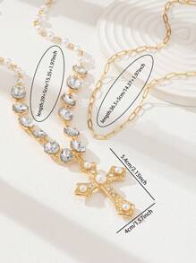 2 Pcs Luxurious Crystal Decor Cross Pendant Necklaces Set For Women Jesus Cross Jewelry - Multicolor - View 3