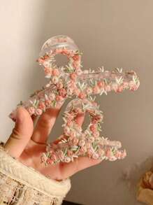 1 件春季粉色花朵心形发夹，适合日常佩戴发夹爪夹发夹发夹发夹发夹发夹发夹 - 粉色 - 查看 6