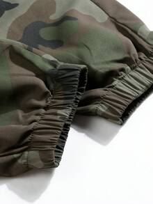 Men's Camouflage Cargo Pants, Military Style Drawstring Waist Multi-Pocket Casual Trousers - Army Green - View 8