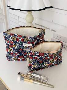 1 pièce/set Sac de maquillage avec imprimé floral tout-sur-over, grande capacité, organisateur cosmétique multifonctionnel, portefeuille, pochette pour tampons, rangement portable pour pinceaux de maquillage avec fermeture éclair pour cosmétiques, soins de la peau, crème solaire, bijoux, serviettes hygiéniques, petits articles pour usage domestique, voyage, vacances et école. Sac de maquillage, organisateur cosmétique, cadeaux de mariage pour demoiselles d'honneur, cadeaux pour maman, cadeaux d'anniversaire, cadeaux pour amis, cadeaux pour enseignants